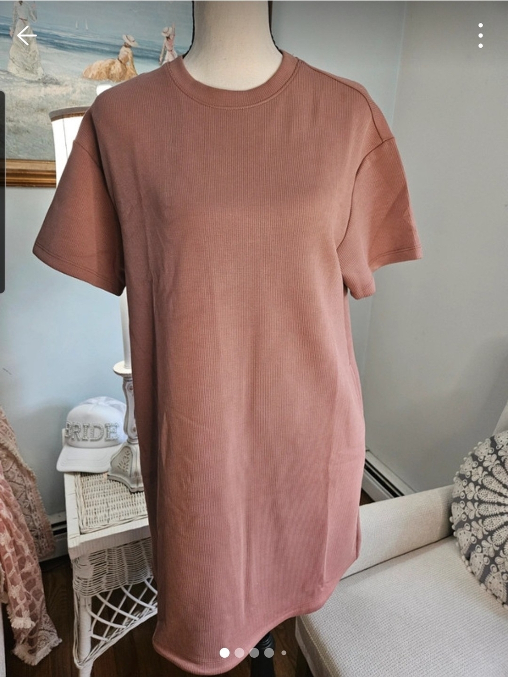 Ribbed T-Shirt Dress in Dusty Rose With Pockets. Fall Dress
